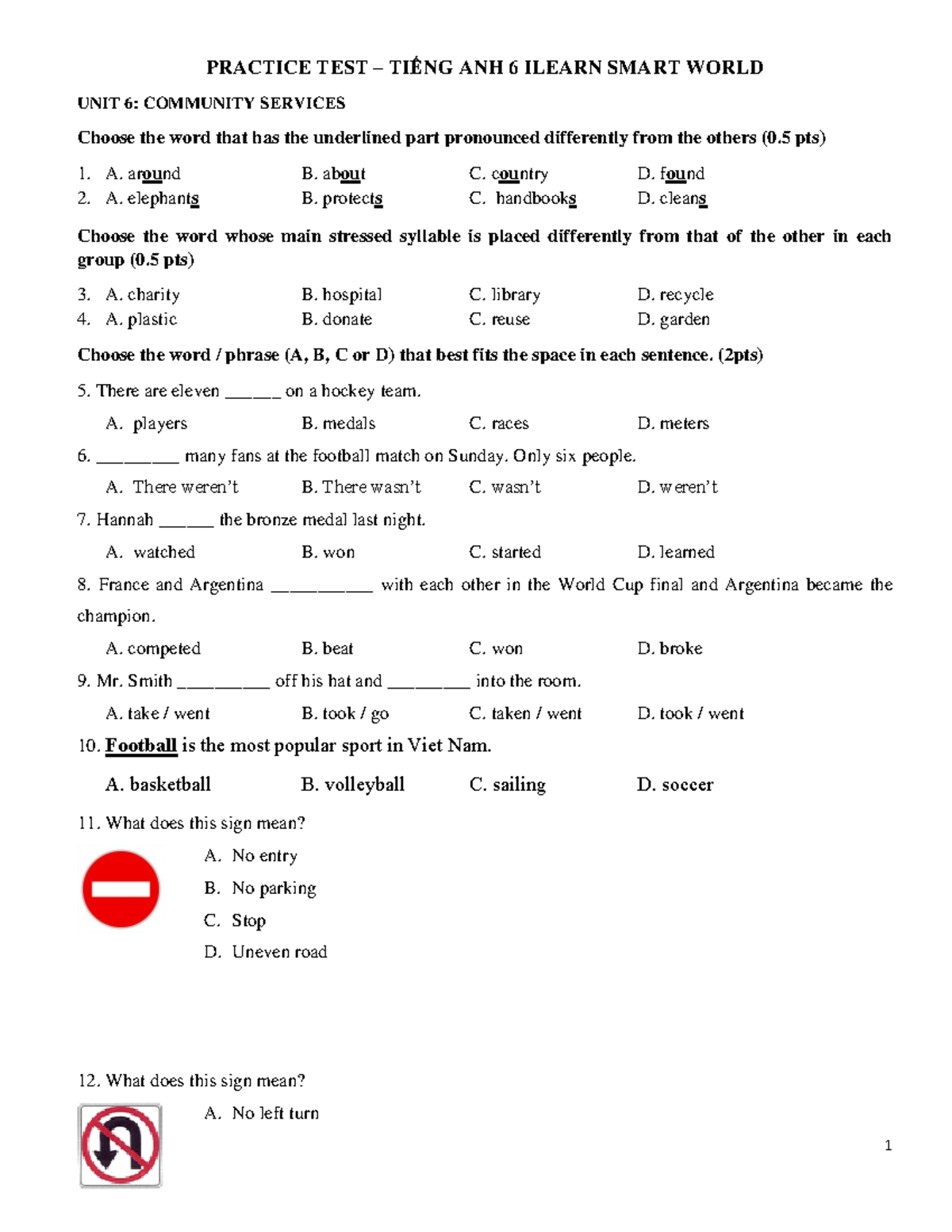 Practice Test: Unit 6 & Unit 7 - Tiếng Anh 6 Ilearn Smart World - Studocu