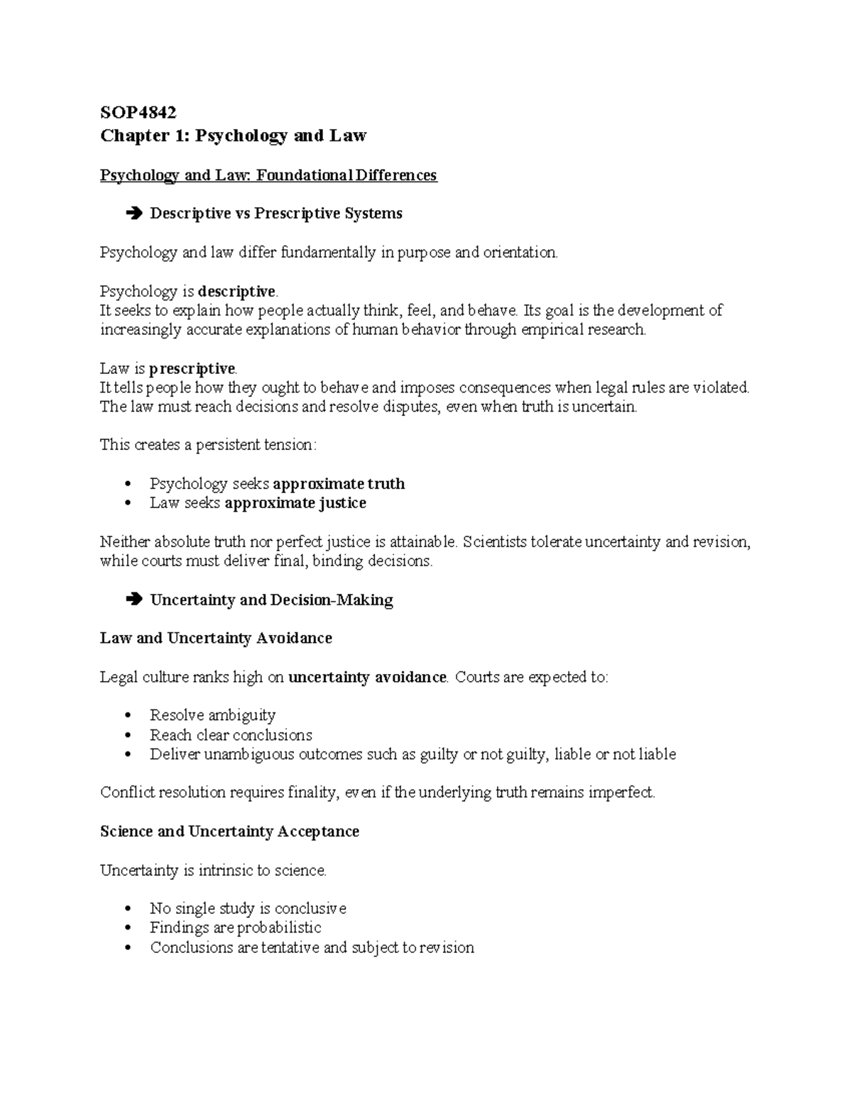 SOP4842 Module 7 Notes: Psychology and Law Insights - Studocu