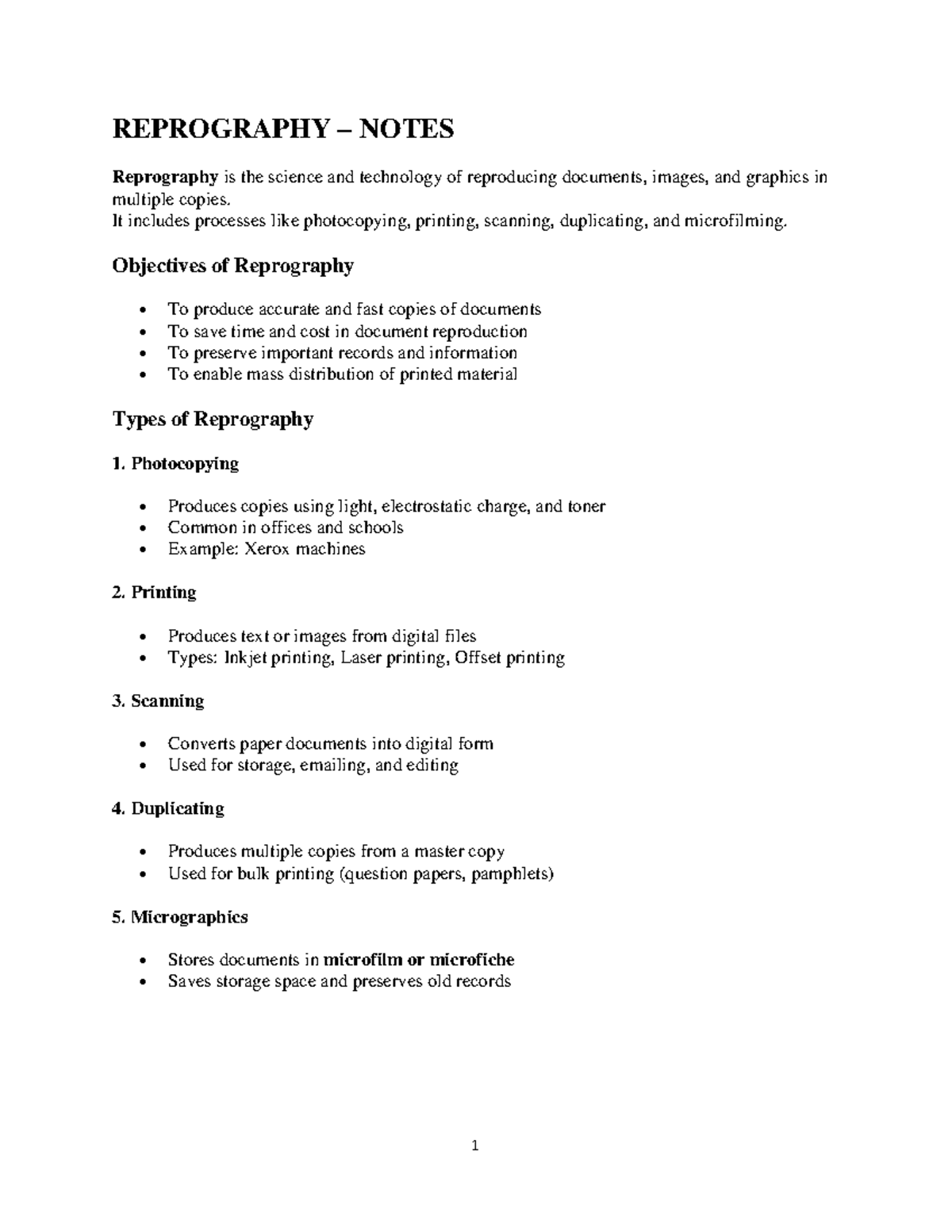 Reprography Notes: Techniques, Advantages, and Considerations - Studocu