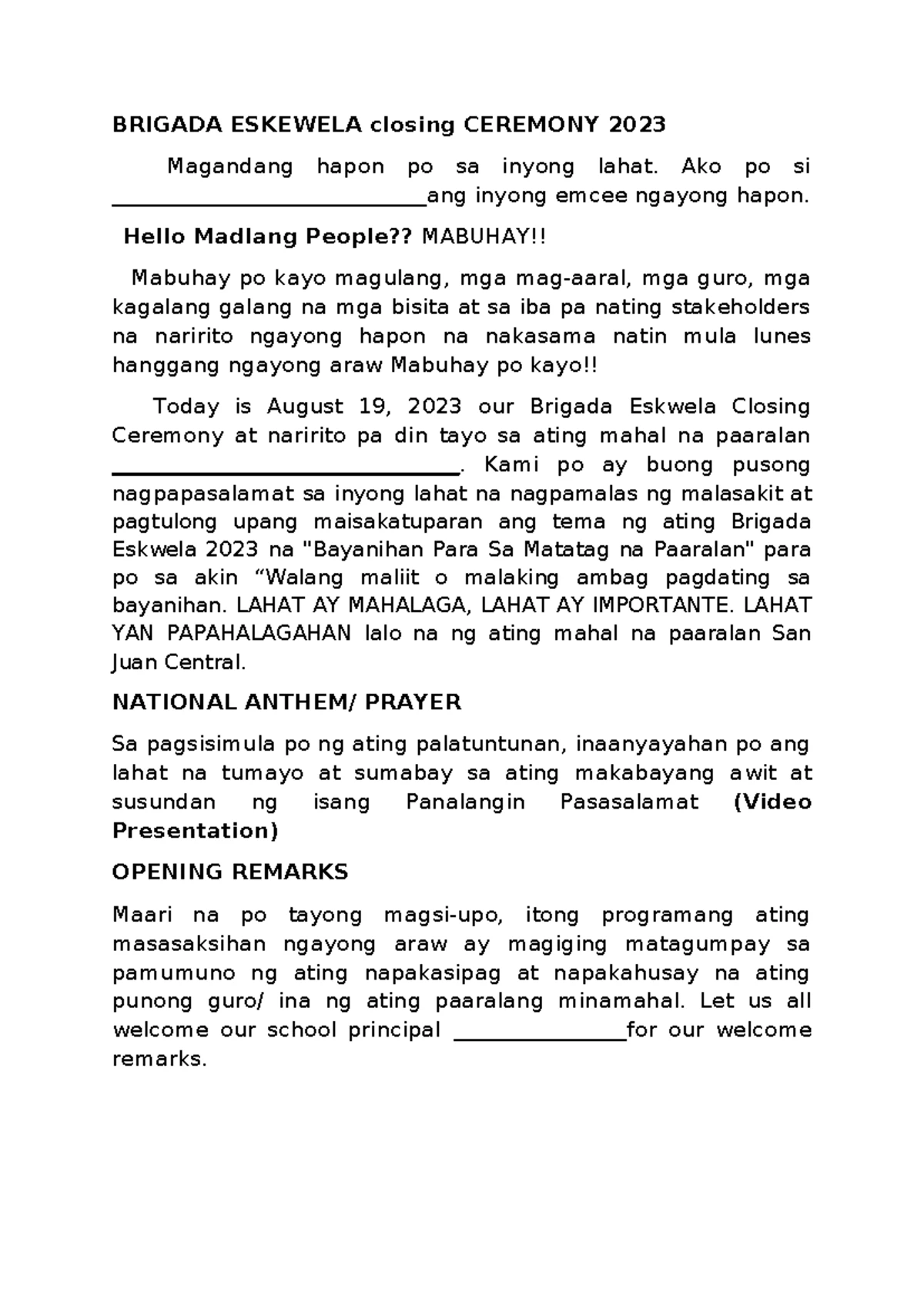 Action PLAN IN Filipino Department - Republic of the Philippines ...