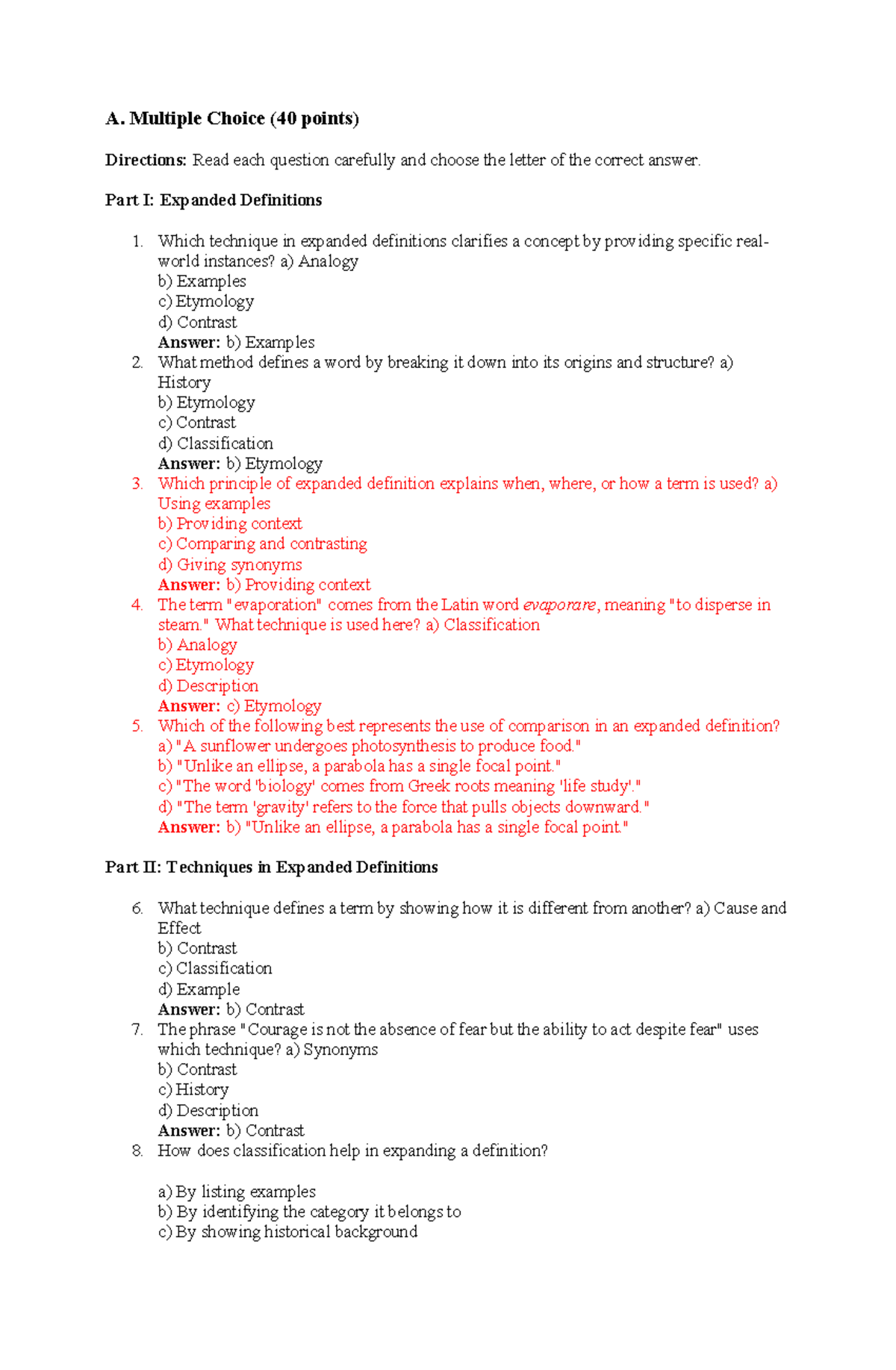 summative test on expanded definitions and grammar - A. Multiple Choice ...
