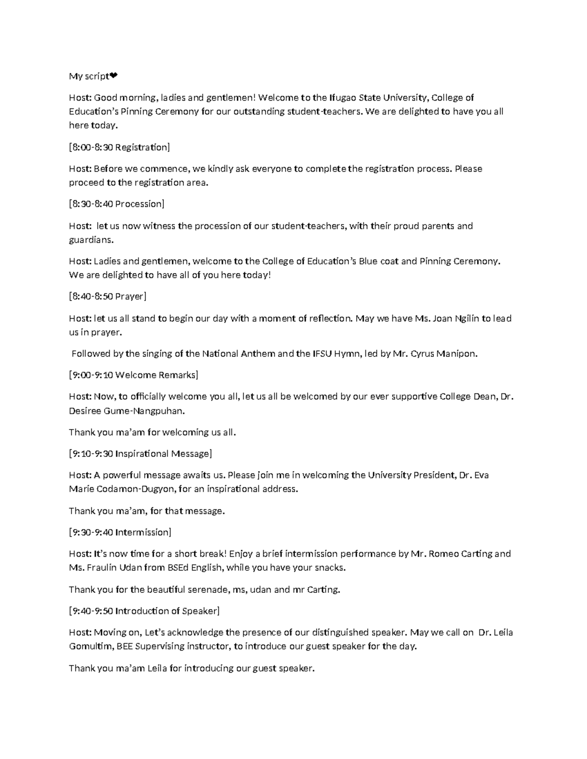 My script - My script Host: Good morning, ladies and gentlemen! Welcome ...