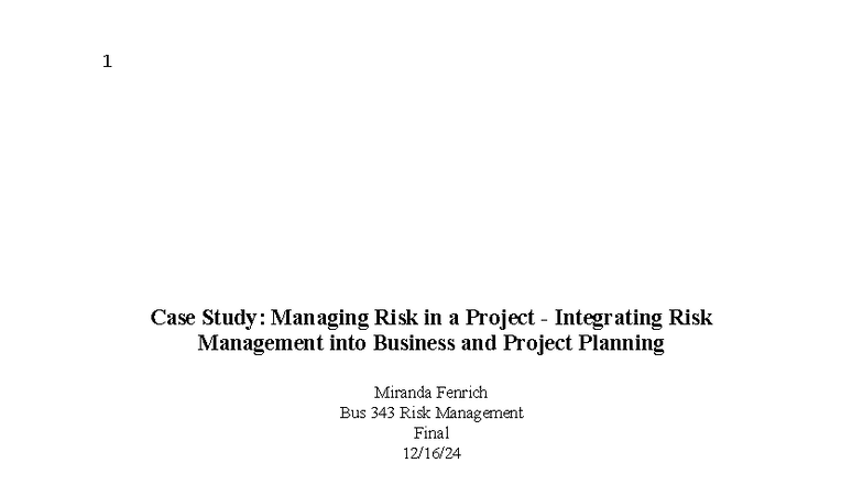 Bus 343 Final Case Study: Risk Management in CRM Development - Studocu