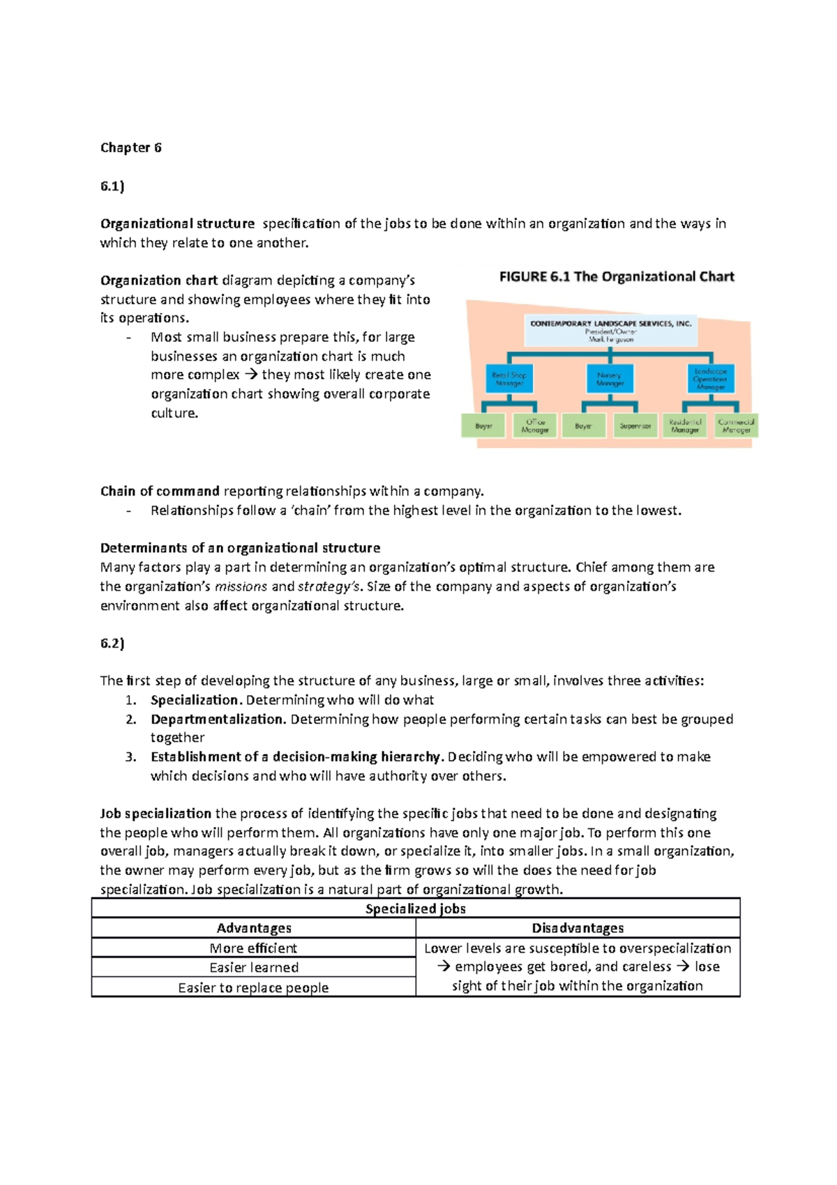 Business Essentials: Chapter 6 Summary on Org Structure & Design ...