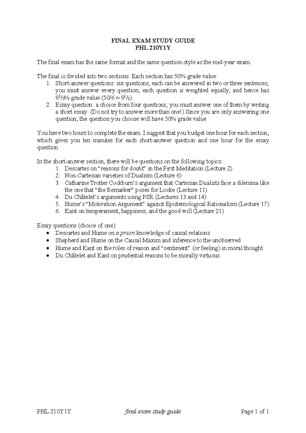 PHL210Y1Y Final Exam Study Guide: Key Topics & Structure - Studocu