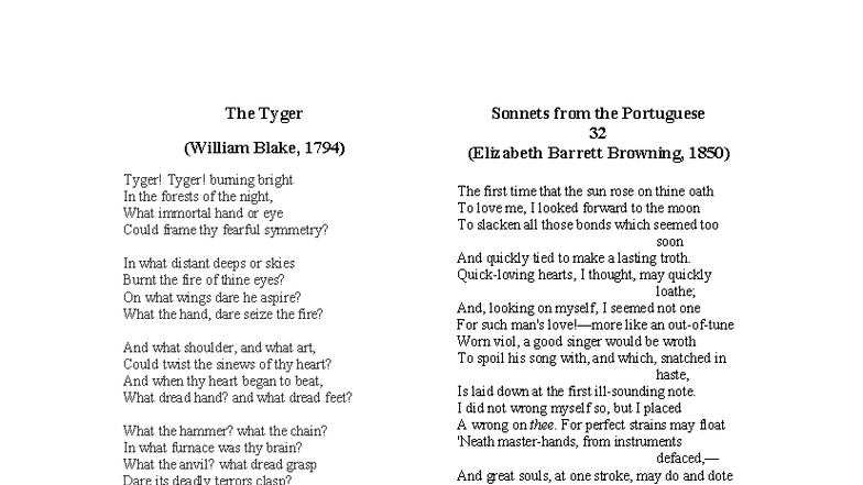 CE4 - Handout: Analysis of Classic Poems - Studocu