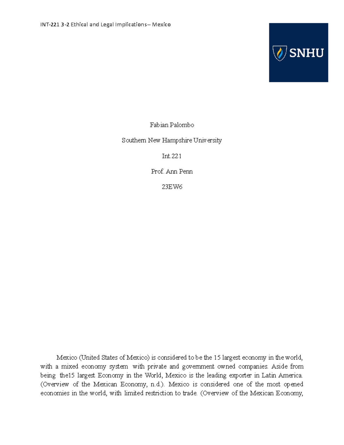 Int 221 Module 3 Ethical & Legal Implications of Mexico's Mixed Economy ...