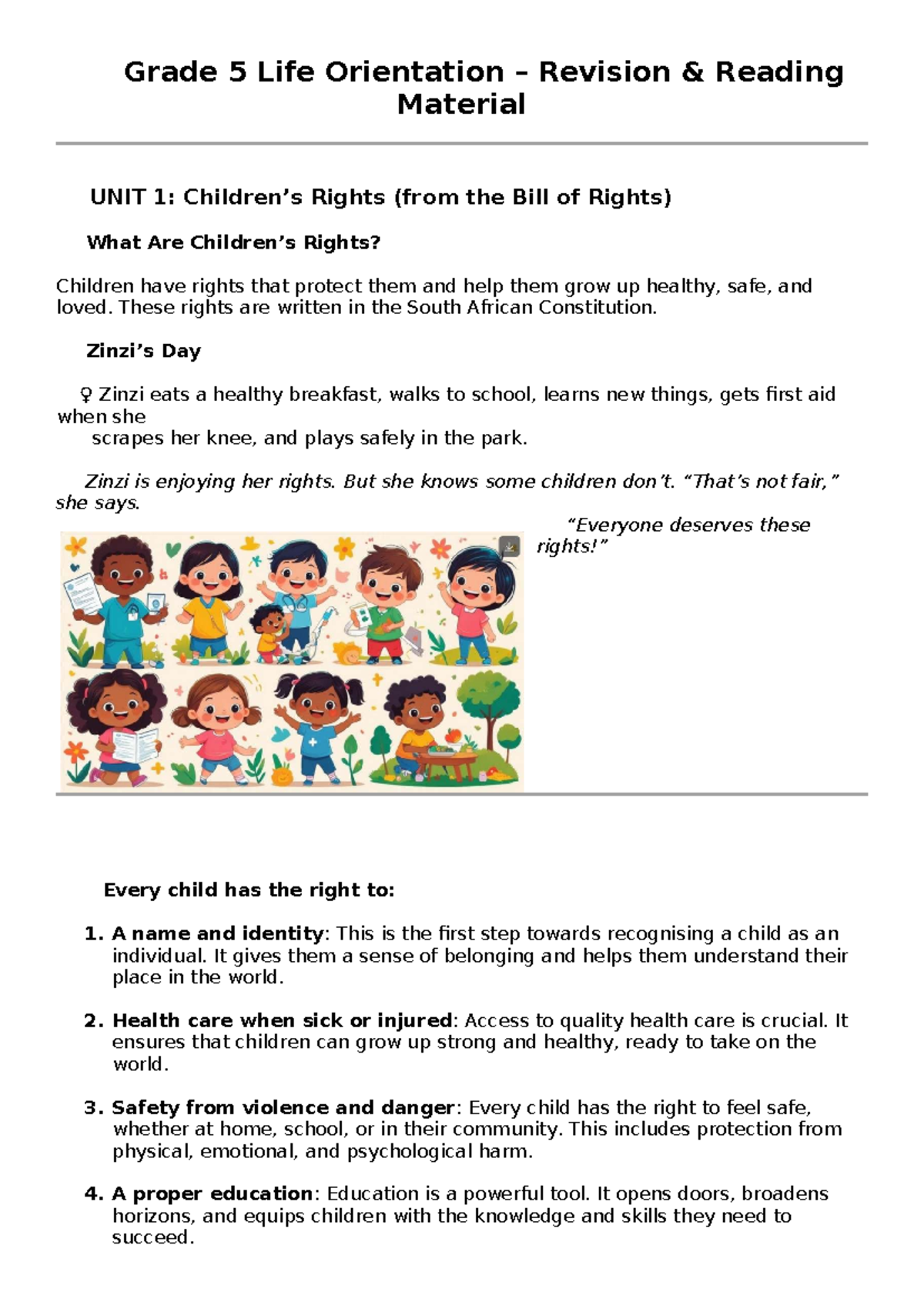 Grade 5 Life Orientation T2 Revision: Rights and Safety Awareness - Studocu