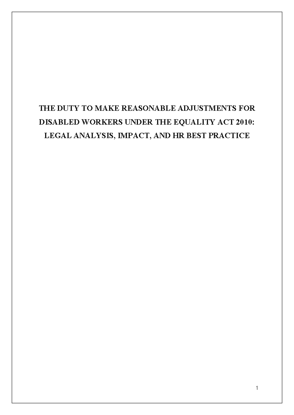 Legal Analysis of Reasonable Adjustments for Disabled Workers under ...