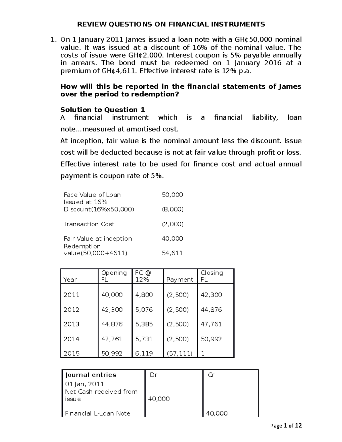Review Questions & Solutions on FIN 301 Financial Instruments - Studocu