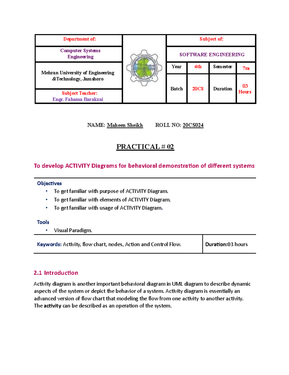 SE Lab 02 - Activity Diagrams for Computer Systems Engineering - Studocu
