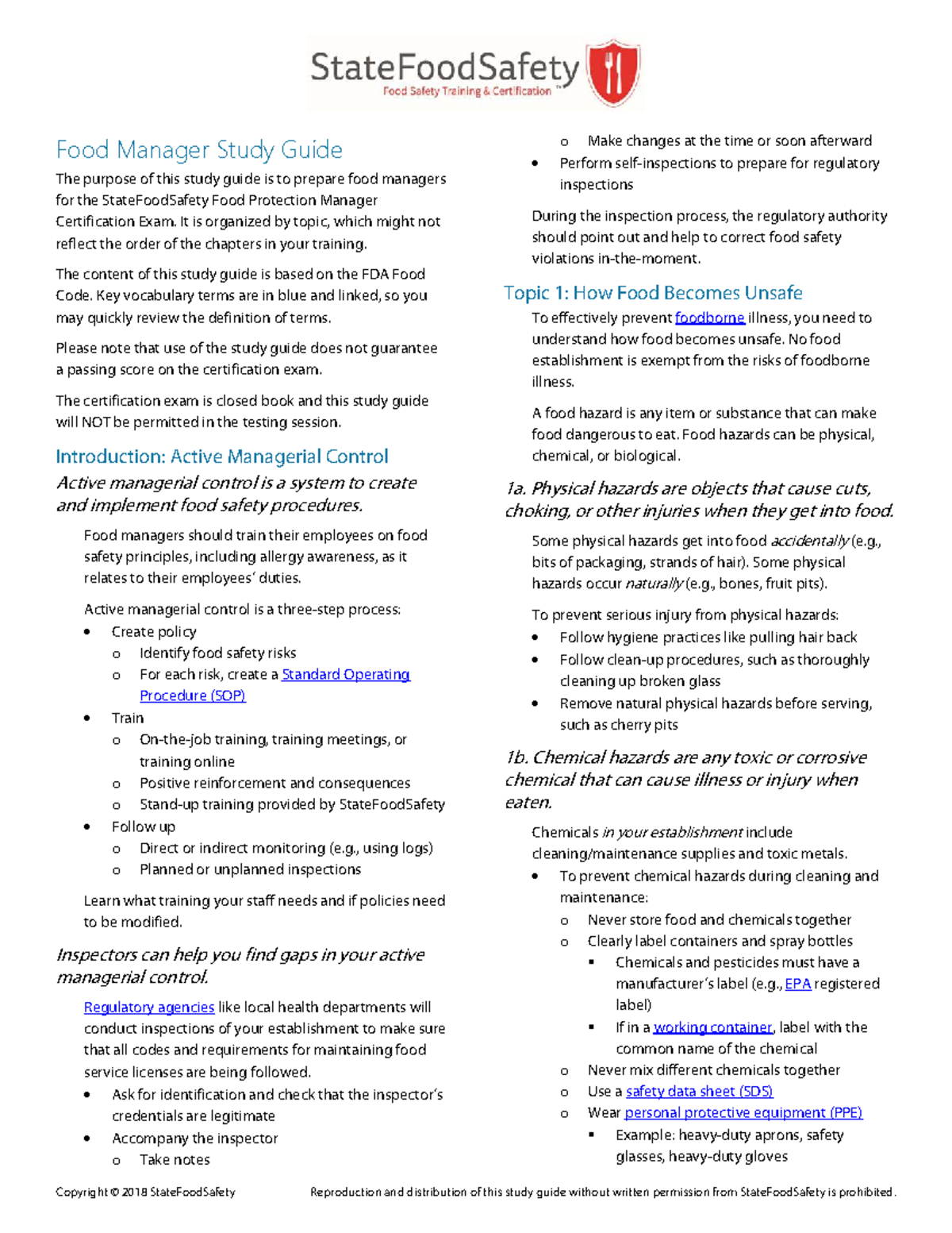 Food Manager Certification Exam Study Guide (StateFoodSafety) - Studocu