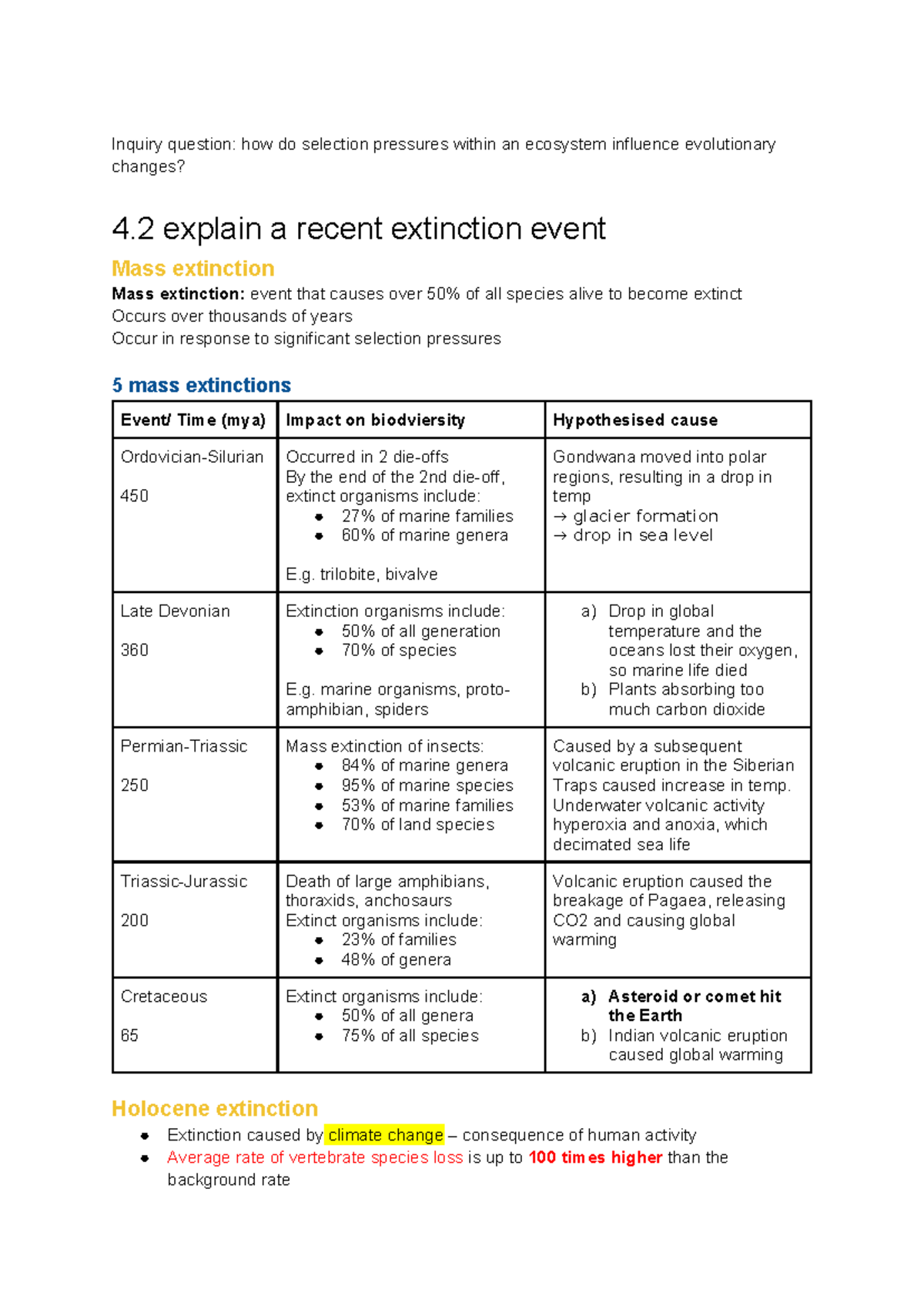 Biology Module 4 Notes: Understanding Mass Extinction Events - Studocu
