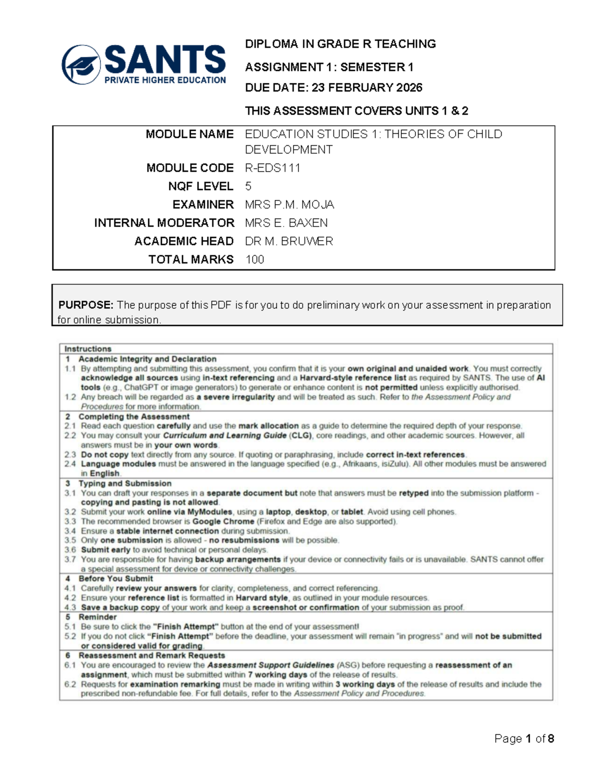 DIPLOMA IN GRADE R TEACHING ASSIGNMENT 1: EDUCATION STUDIES 1 - Studocu