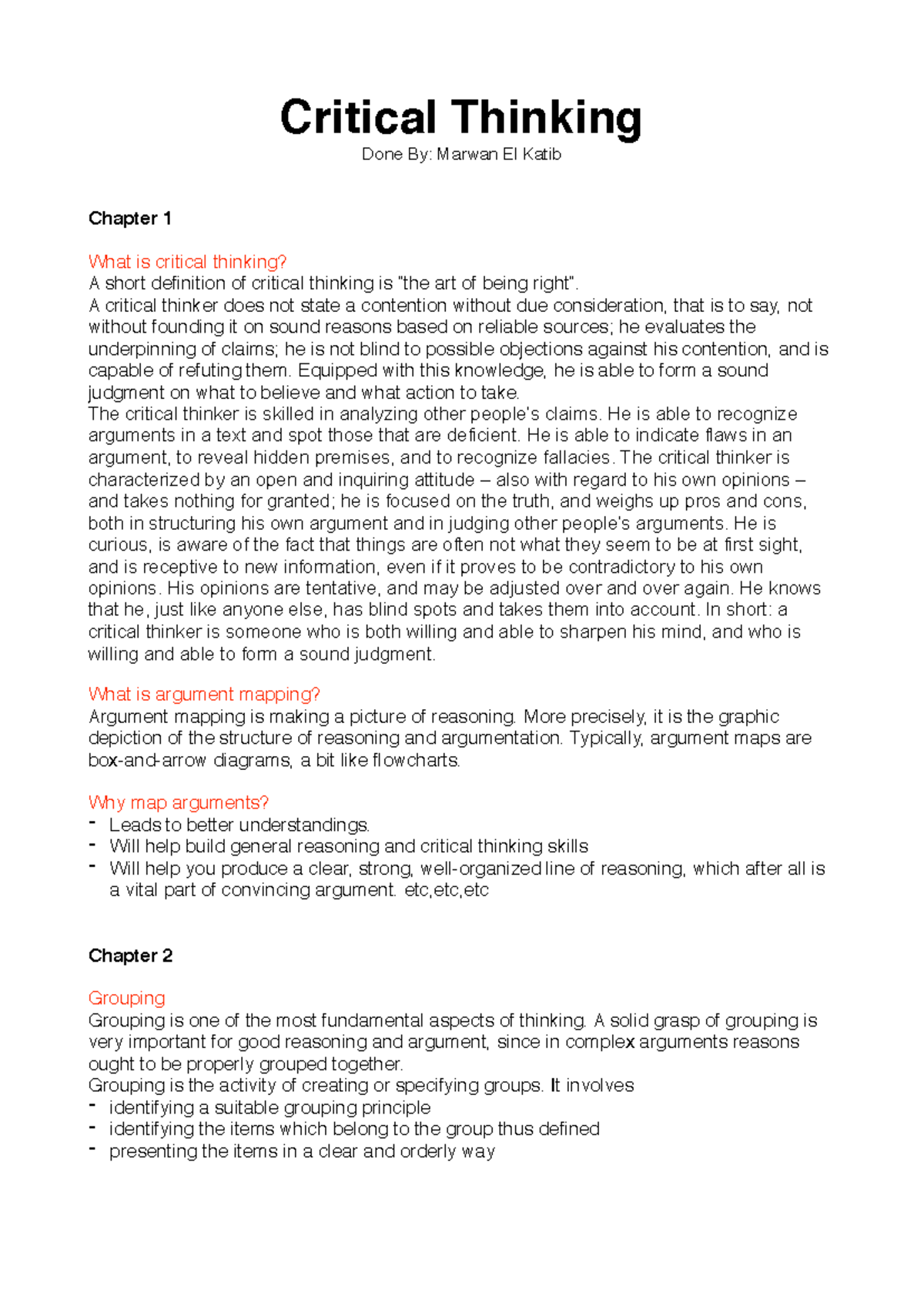 Critical Thinking Summary: Chapters 1-2 Overview and Key Concepts ...