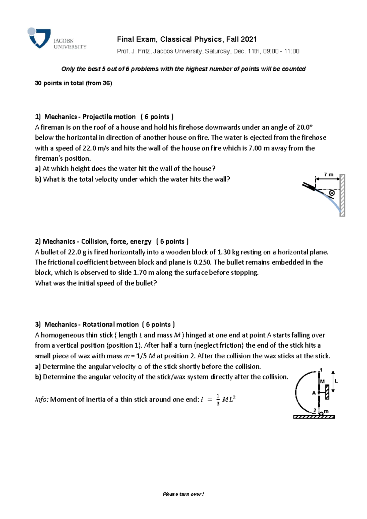 Class Phys F2021 Final Exam: Key Mechanics Concepts & Problems - Studocu