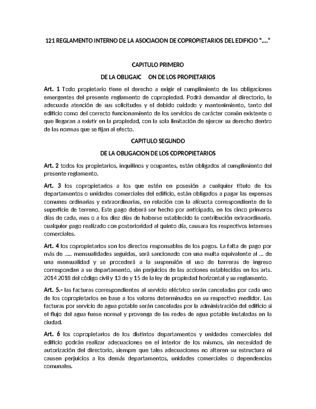 121 Reglamento Interno de la Asociación de Copropietarios del Edificio - Document Preview