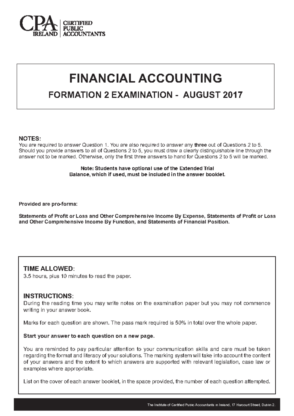 F2 financial accounting august 2017 - NOTES: You are required to answer ...