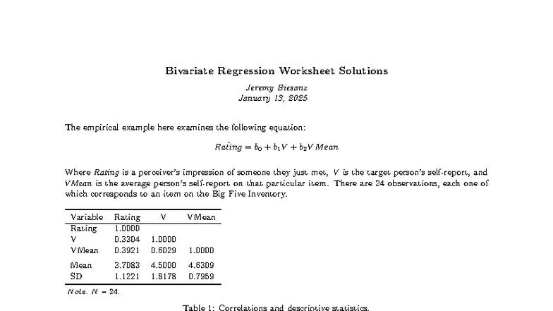 Bivariate Regression Worksheet Solutions (STAT 101) - Studocu