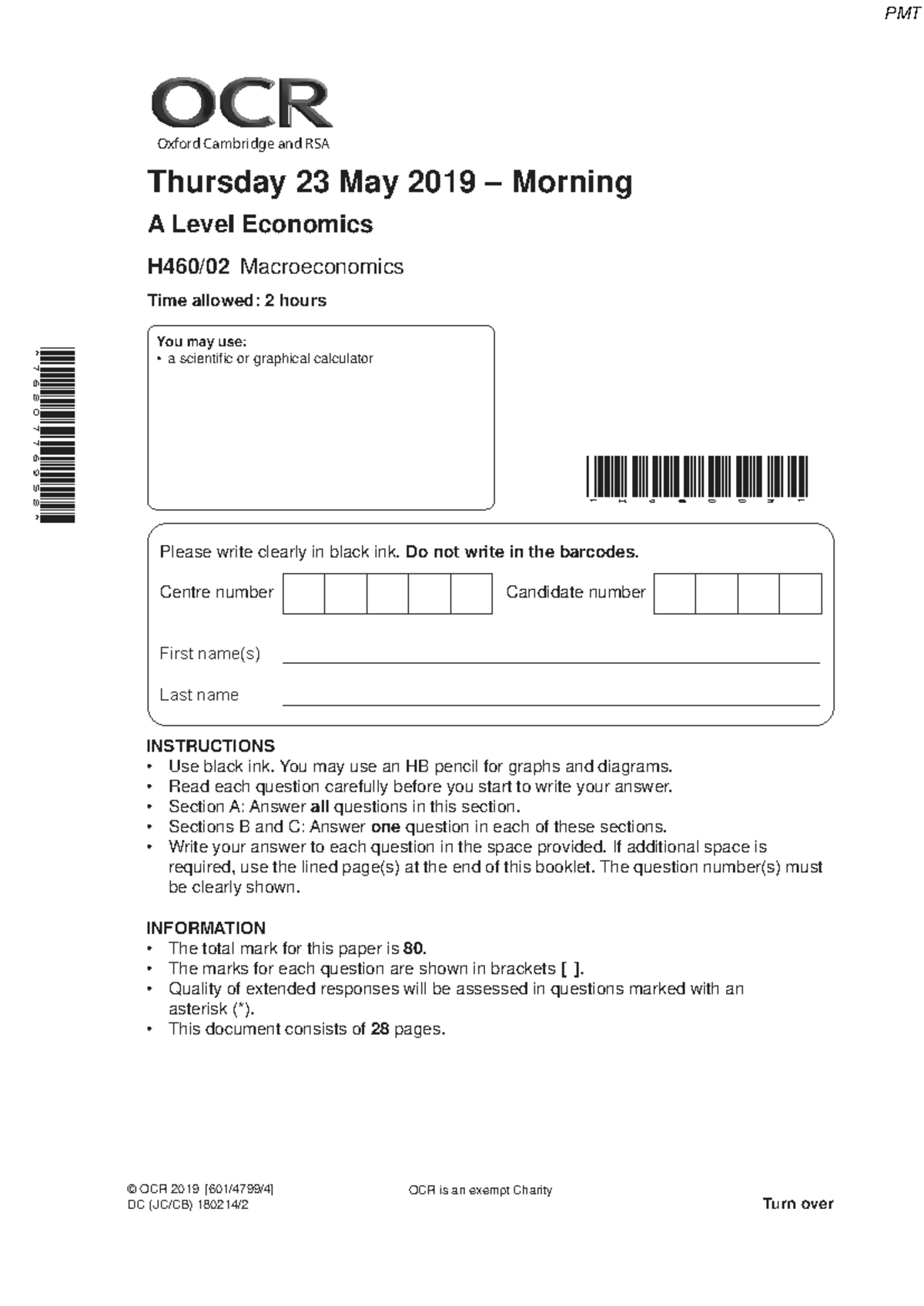 June 2019 A Level Economics Paper 2 - OCR Exam Questions - Studocu