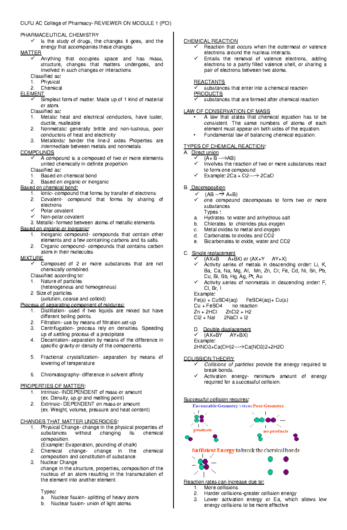 Pharmaceutical Chemistry Insights: Key Concepts and Reactions - Studocu