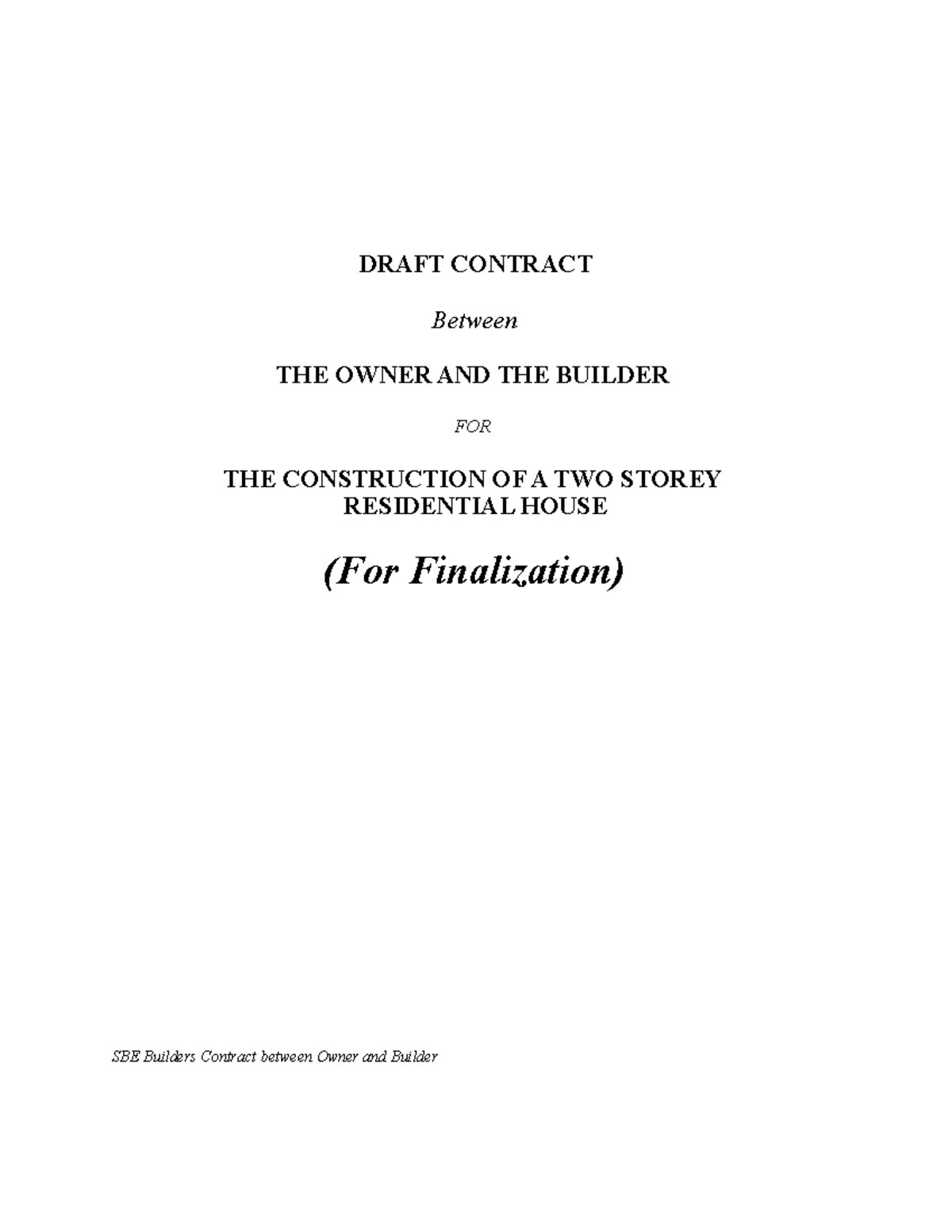 Draft Contract Agreement for Construction of Two Storey House - Studocu