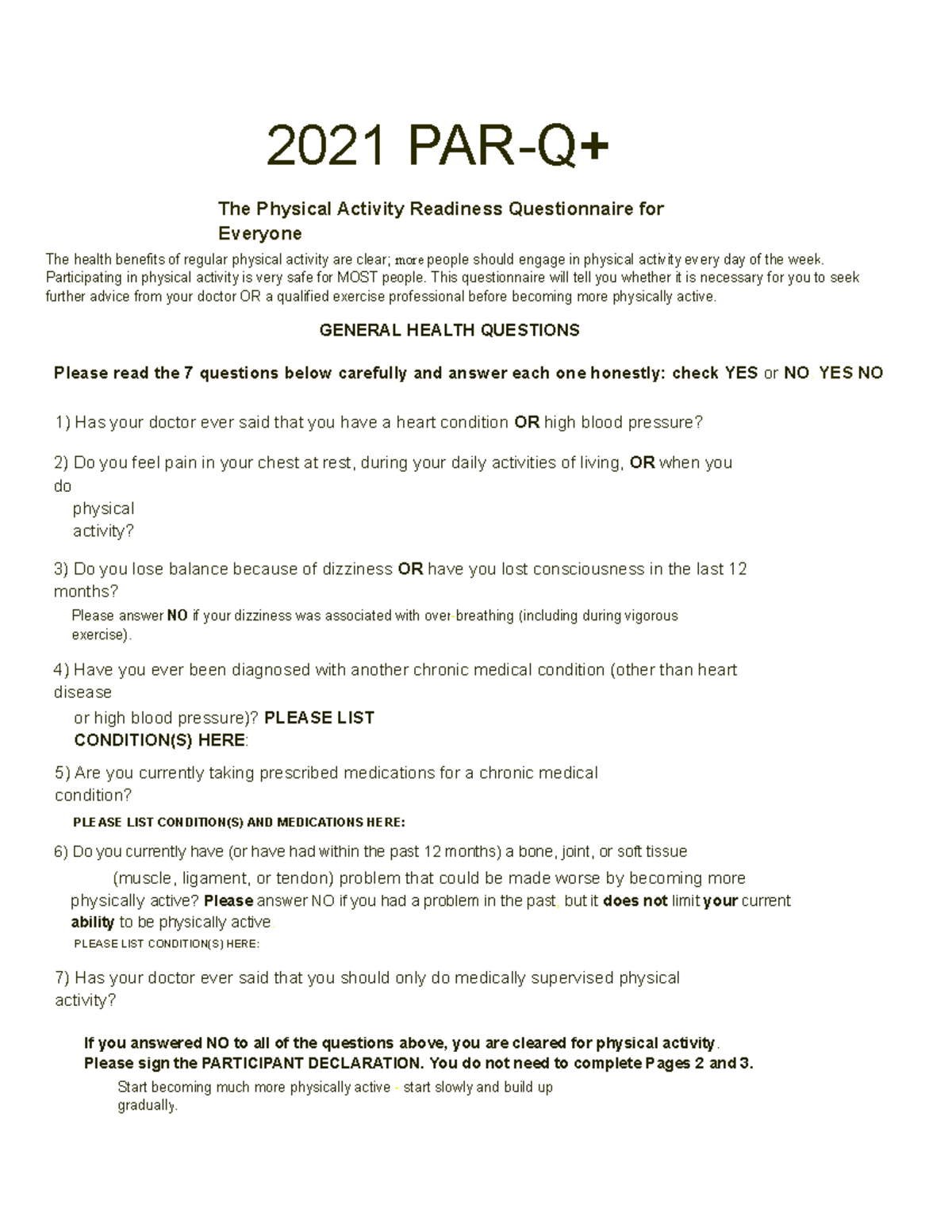 2021 PAR-Q+ Health Readiness Questionnaire for Physical Activity - Studocu