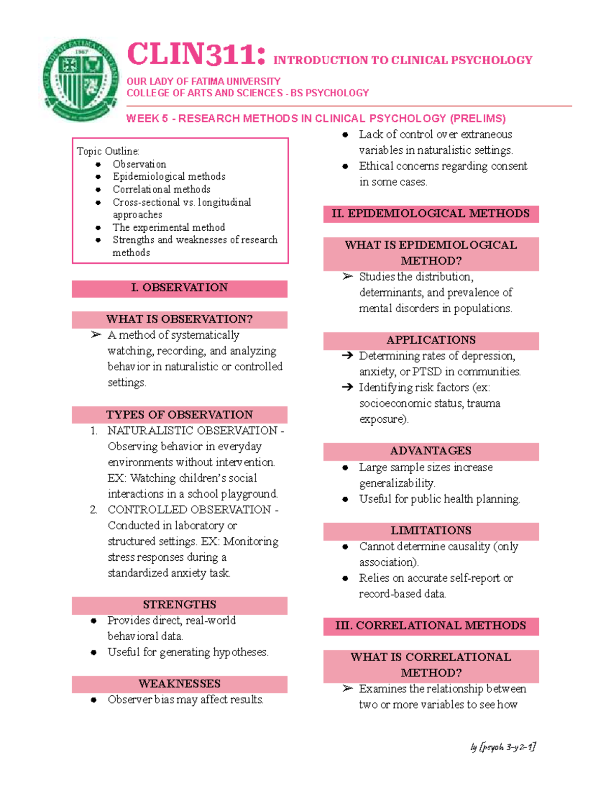 CLIN311: Week 5 - Research Methods in Clinical Psychology - Studocu