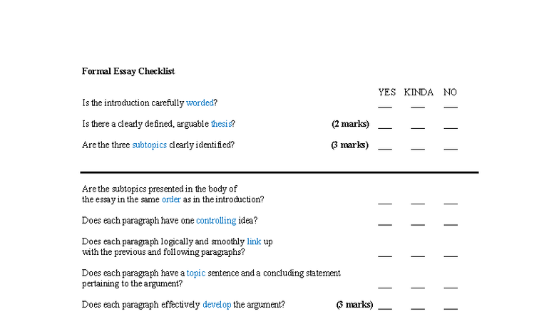 26 NS Formal Essay Checklist and Evaluation Guide - Studocu