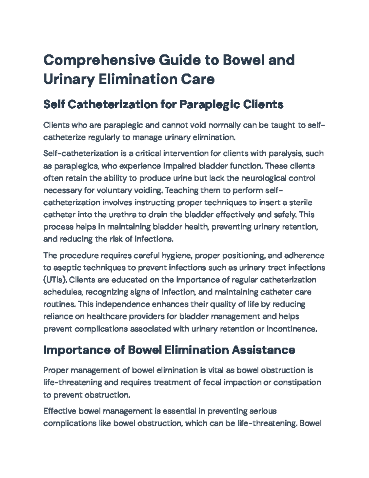 Comprehensive Guide to Bowel & Urinary Elimination Care for Paraplegics ...