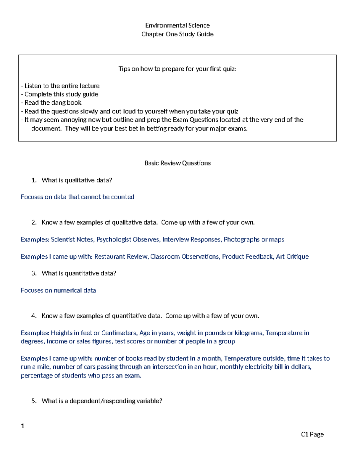 Environmental Science C1 Quiz Study Guide: Key Concepts & Tips - Studocu