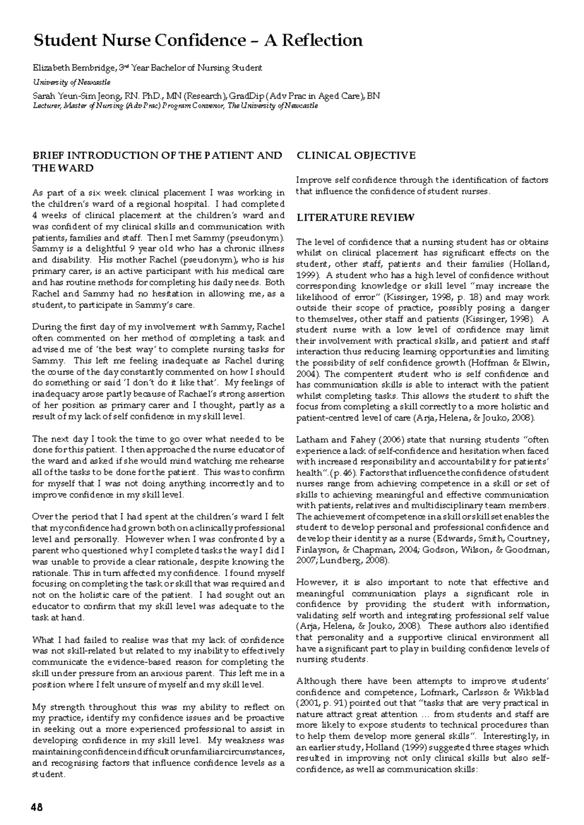 Reflection on Student Nurse Confidence: Insights from Clinical ...