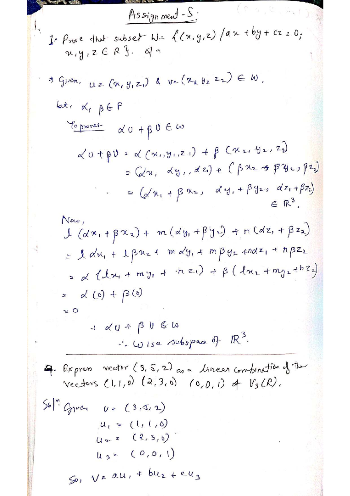 MATH 101: Assignment 1 - Proving Linear Combinations and Independence ...