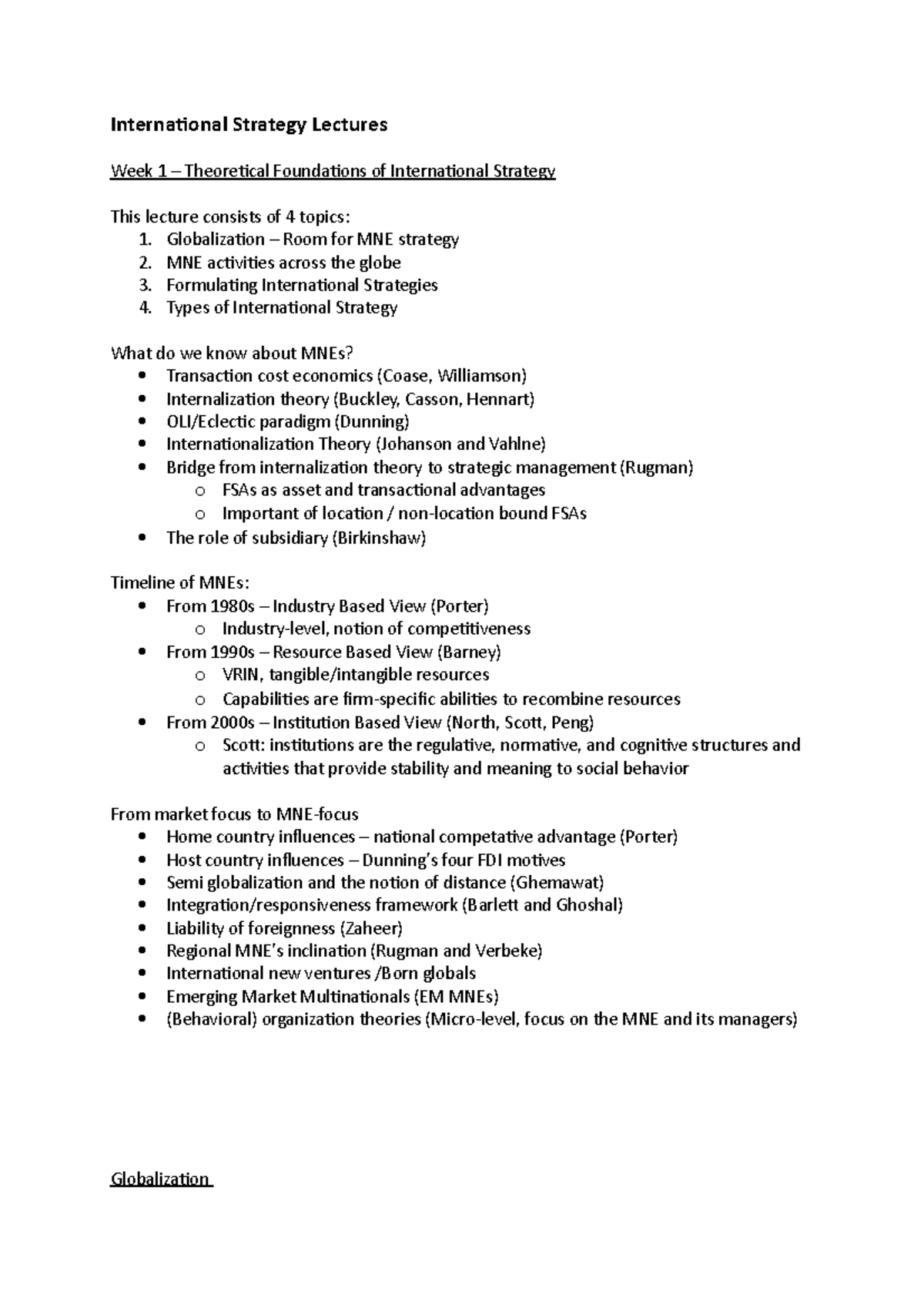International Strategy Lecture Notes (INTL 101) - Week 1 Overview ...