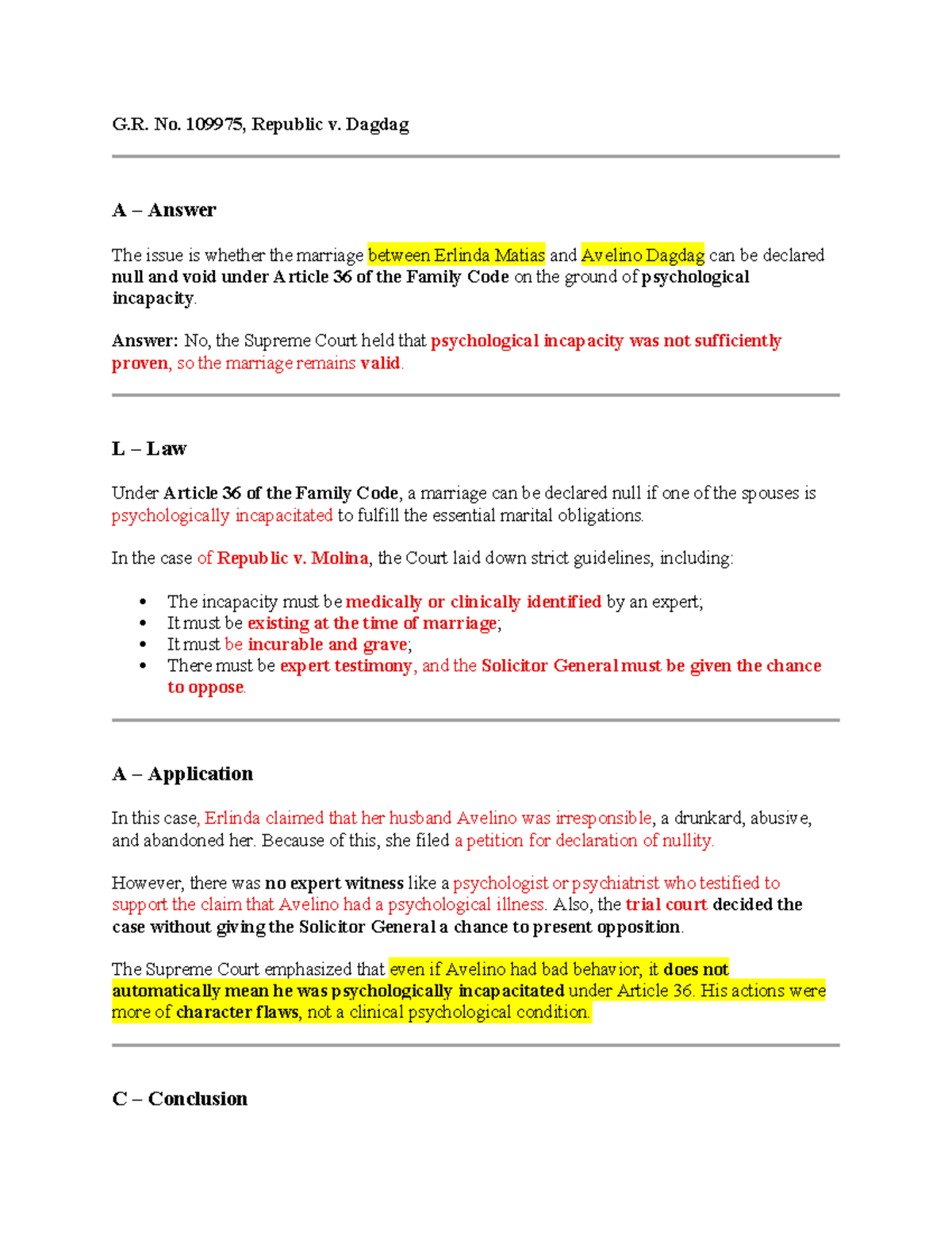 G.R. No. 109975: Analysis of Psychological Incapacity in Marriage - Studocu