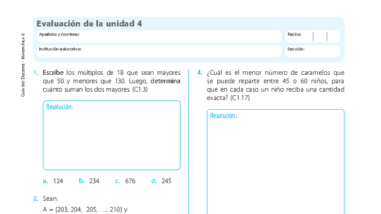 Evaluación Final Unidad 4 - Matemática 6 - 123 - Studocu