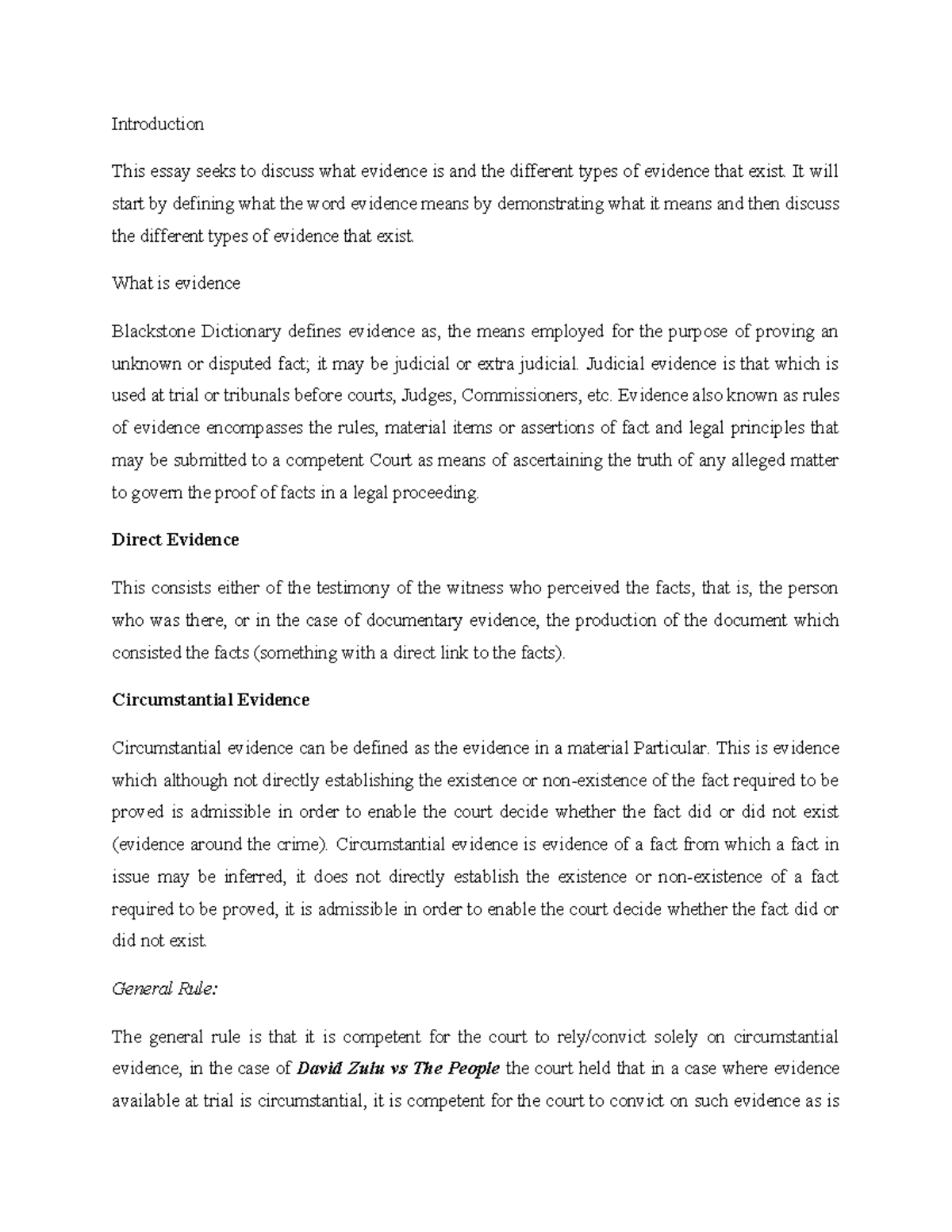 Evidence Assignment - Introduction This essay seeks to discuss what ...