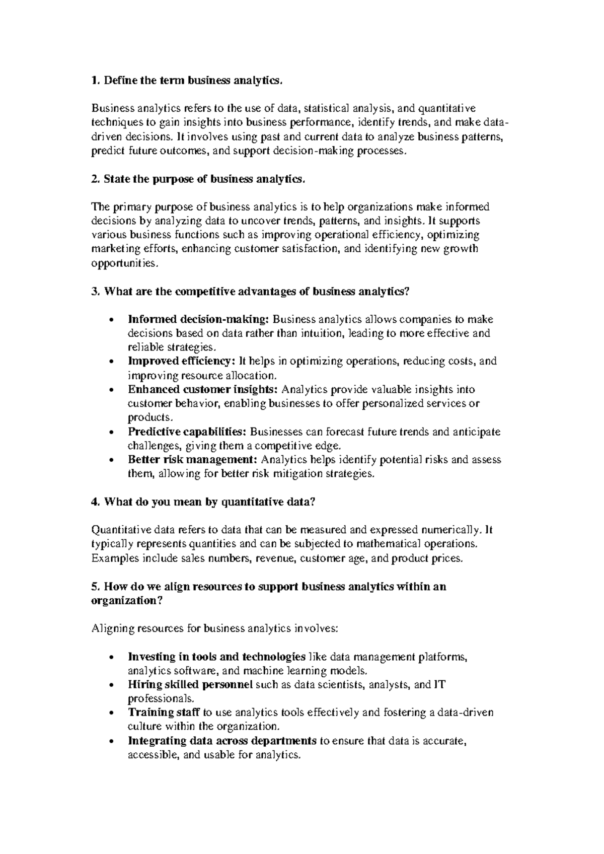 Business analysis two marks model - Define the term business analytics ...
