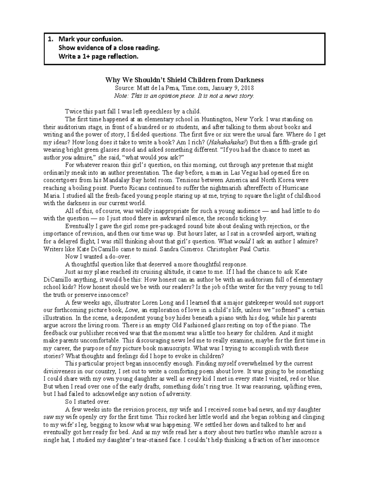 Why We Shouldn't Shield Children from Darkness: A Reflection Essay ...