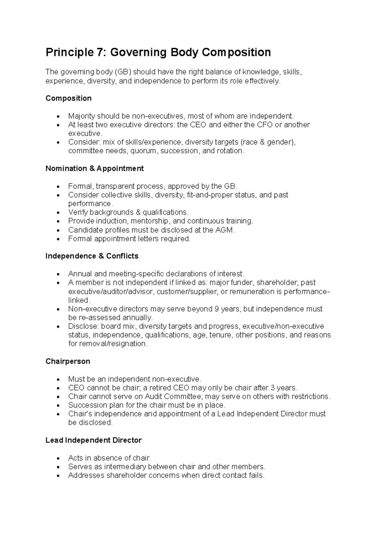 King IV Principles 7-16: Governance Body Composition & Responsibilities ...