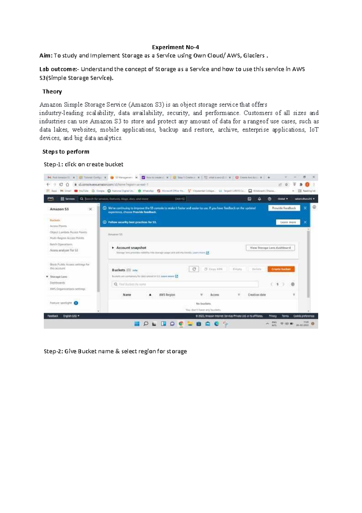 EXPT NO. 4 - Practical on AWS S3 Storage as a Service - Studocu