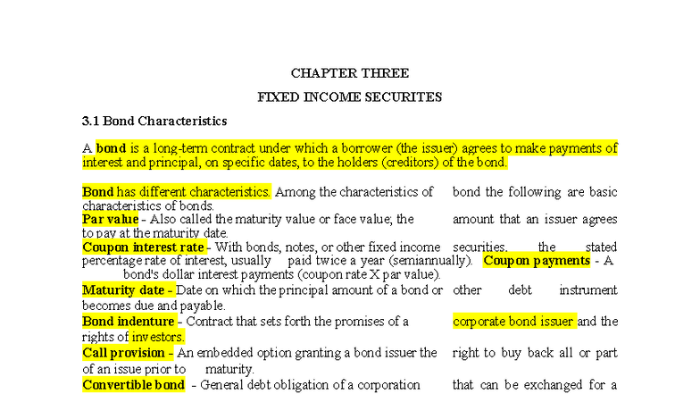 CHAPTER 4 FIXED INCOME SECURITIES (FINAL) - Studocu
