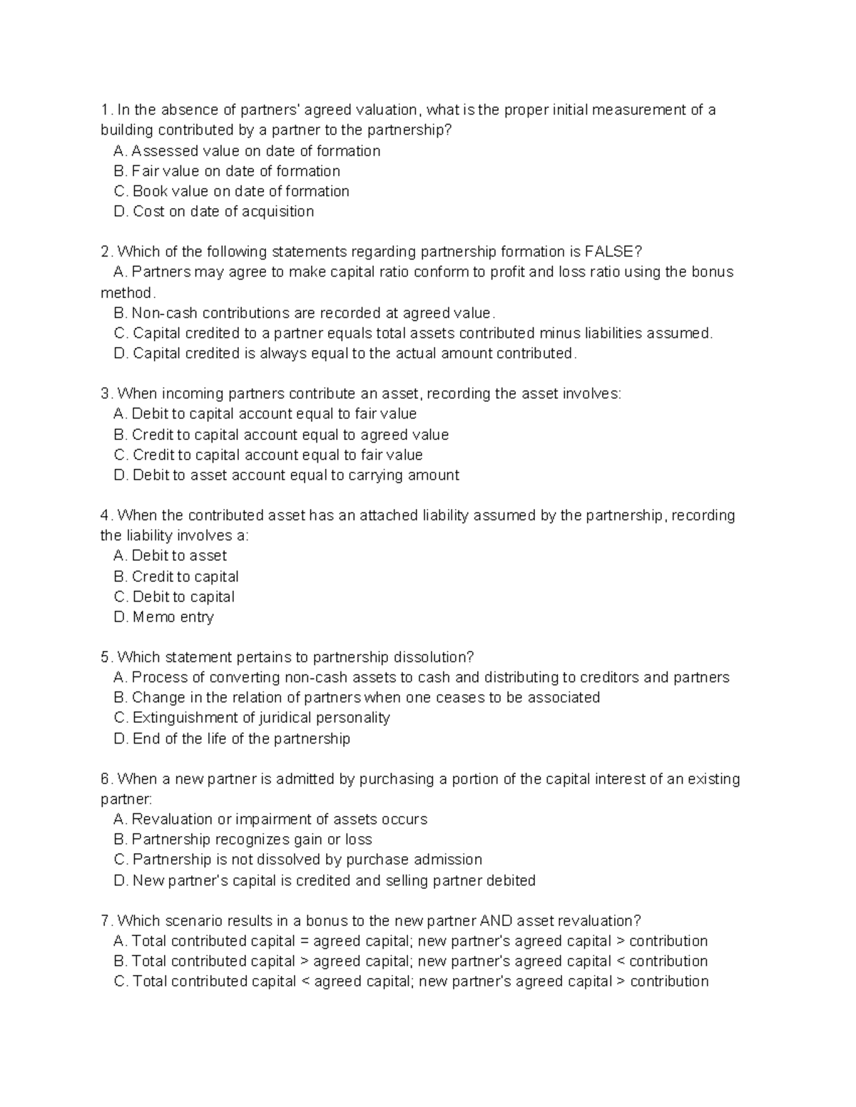 AFAR 101: Week 1 & 2 Test on Partnership Formation and Liquidation ...
