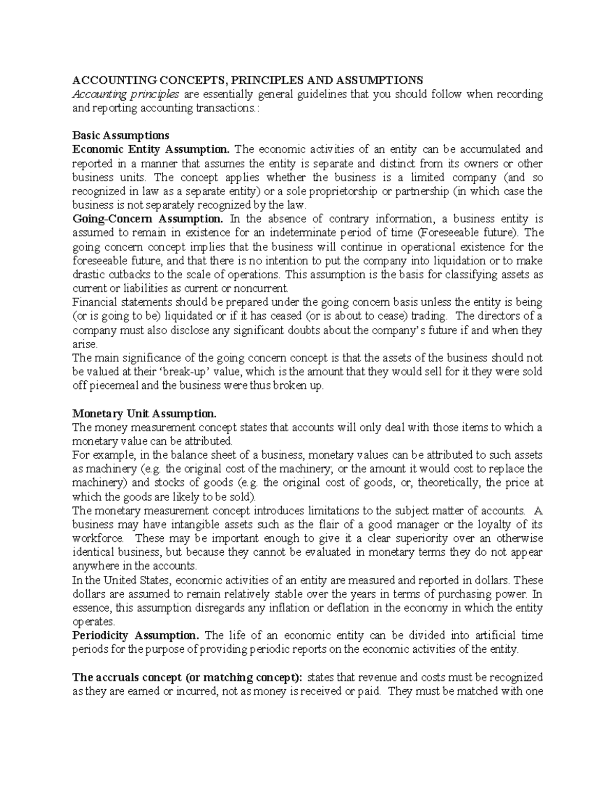 Accounting concepts - lecture notes 1 - ACCOUNTING CONCEPTS, PRINCIPLES ...