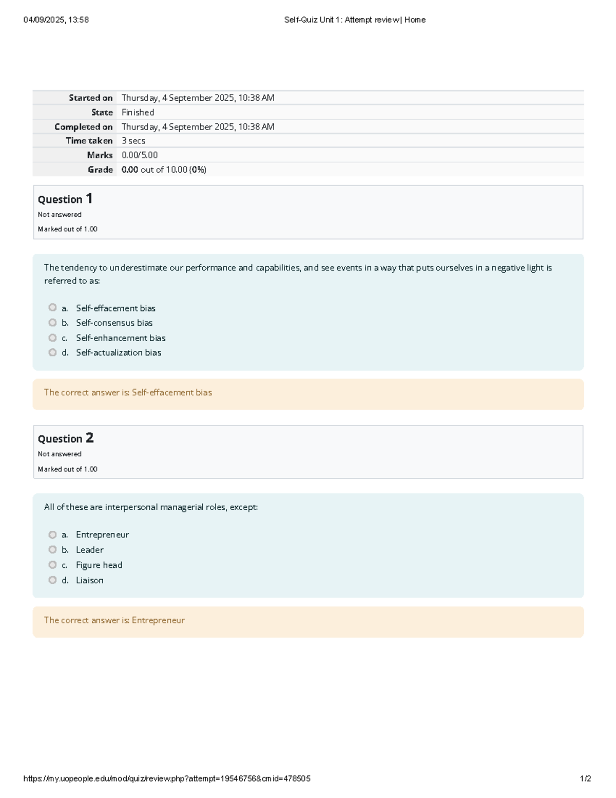 Self-Quiz Review for Unit 1: Performance & Managerial Roles - Studocu