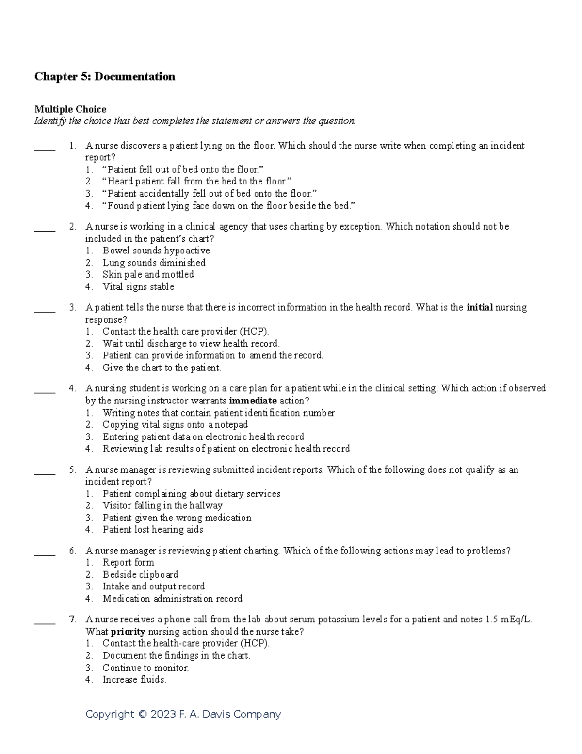 Ch05. Documentation Essentials: Key MCQs and Answers - Studocu