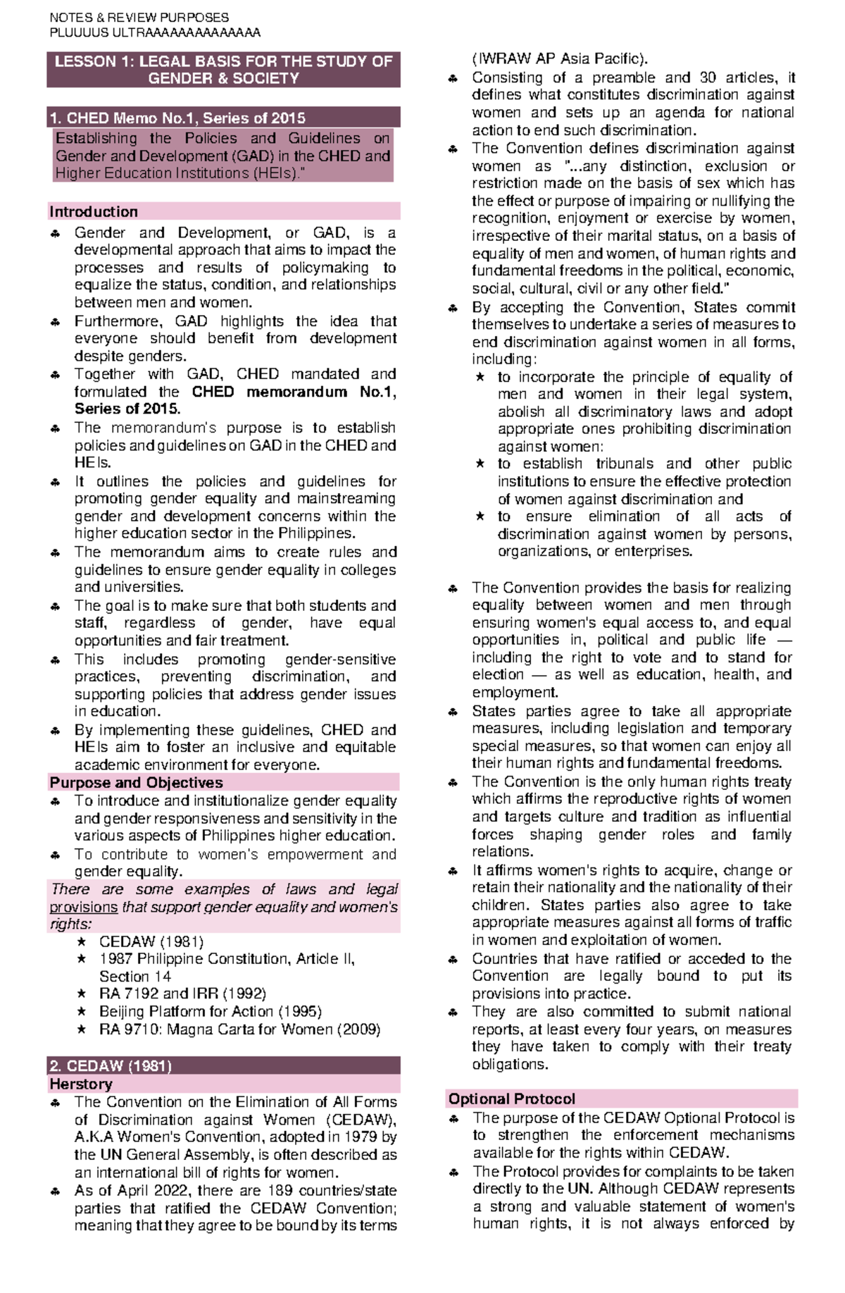 L1 & L2 Notes: Legal Basis for Gender Studies in Society 1 - Gen Soc ...