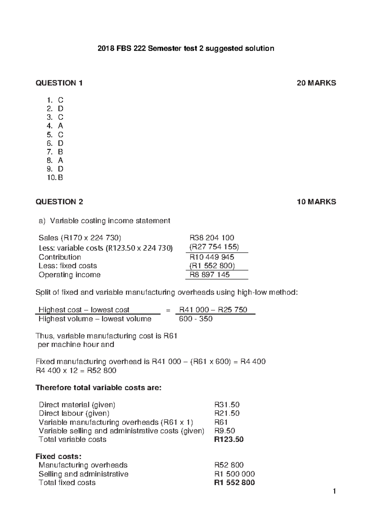 Test 2 2018, answers - 1 2018 FBS 222 Semester test 2 suggested ...