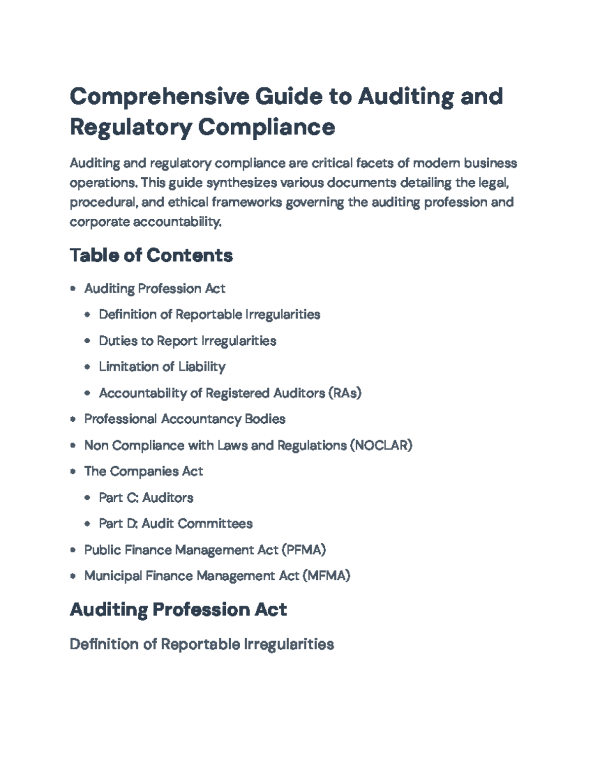 Comprehensive Guide to Auditing & Regulatory Compliance (ACCT101 ...