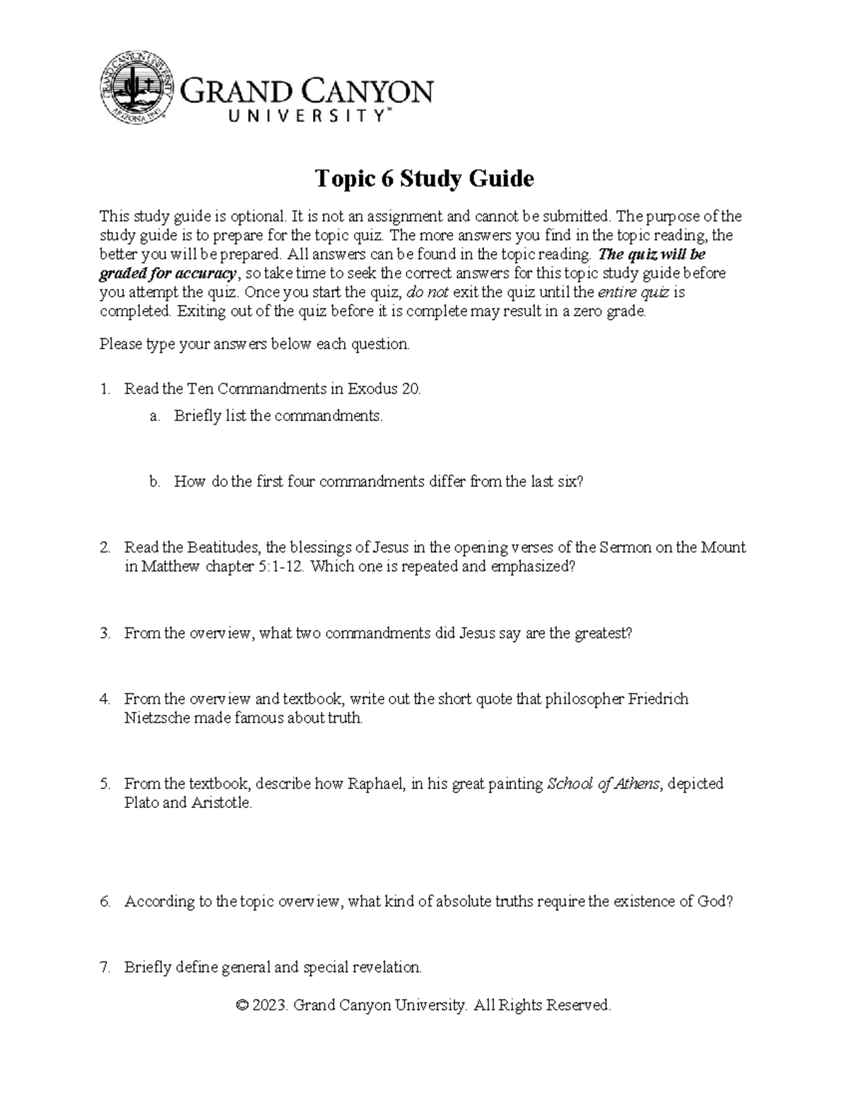 CWV 101 RS T6Study Guide Online - Topic 6 Study Guide This study guide ...